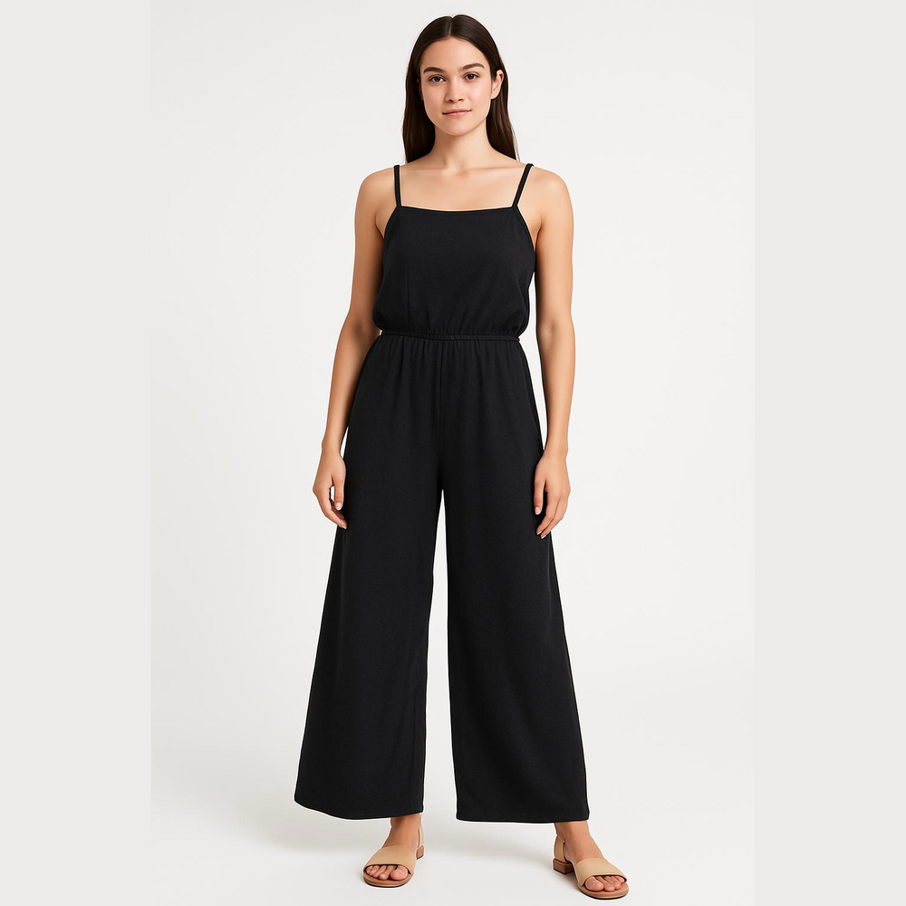 3/$10 Antistar Black Wide Leg Spaghetti Strap Jumpsuit - Picture 1 of 6